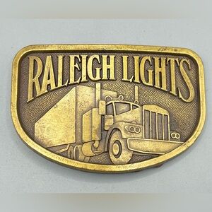 Cigarette Advertising RALEIGH LIGHTS Metal Truck Belt Buckle RJ Reynolds VINTAGE